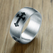 Bague homme acier brossé à croix médiévale noire