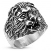 Bague homme en acier � t�te de lion sculpt�e