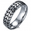 Bague homme en acier à reliefs noirs style pneu
