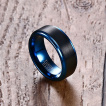 Bague homme en tungstene bleu à bande brossée noire