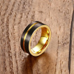 Bague homme en tungstène dorée à rainure et bandes noires brossées