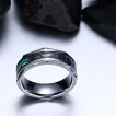 Bague homme en tungstene � inclusion de nacre et bords style �crou
