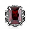 Bague homme gothique en acier � pierre carr�e rouge, griffes et fleur de lys