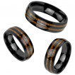 Bague homme noir en acier � lignes de bois
