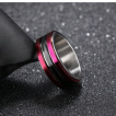 Bague homme 3-tons en acier � bandeau noir et pourpre