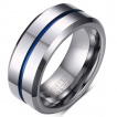 Bague homme tungstene � sillon bleu