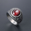Bague mixte acier à orbe rouge et reliefs de vignes