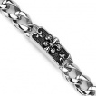 Bracelet homme en acier � plaque noire grav�e et fleur de lys
