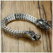 Bracelet homme double dragon oriental en acier à yeux rouges