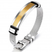 Bracelet homme en mailles d'acier avec bande dorée à croisillons