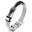 Bracelet homme en mailles d'acier avec bande noire � croisillons