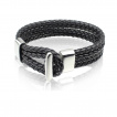 Bracelet homme � quatre tresse en similicuir Noir et attache acier