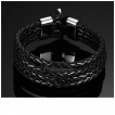 Bracelet homme � quatre tresse en similicuir Noir et attache acier