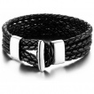 Bracelet homme � quatre tresse en similicuir Noir et attache acier