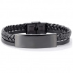 Bracelet noir pour homme � plaque ID avec tresse et lani�re similicuir