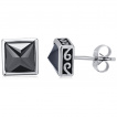 Clous d'oreilles acier style celtique � pierre noire en pyramide (Paire)
