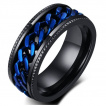 Bague homme crant�e en acier noir � chaine bleue
