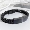 Bracelet noir homme � mailles W et plaque �paisse en acier