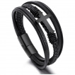 Bracelet homme tresse et lani�res en cuir � croix latine noire