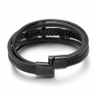 Bracelet homme tresse et lani�res en cuir � croix latine noire