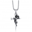 Pendentif croix et rose entrem�l�es en acier