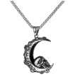 Pendentif lune pleine de crat�res � crane humain en acier