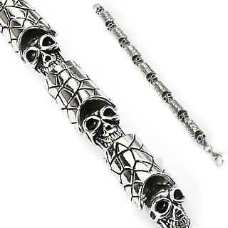 Bracelet homme en acier t�tes de mort et craquelures