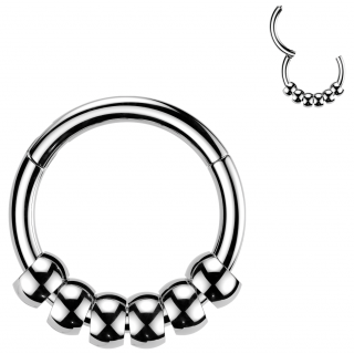 Anneau acier argent� � perles (segment clips)