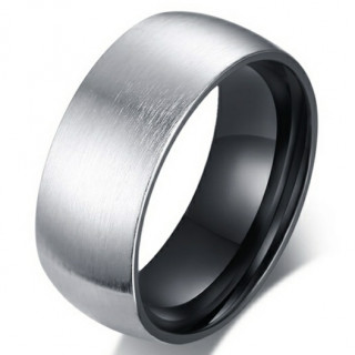 Anneau homme en acier noir � pourtour inox bross�