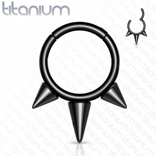Anneau titane Noir � charni�re et spikes (septum, oreille...)