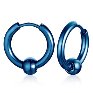Anneaux d'oreille homme en acier bleu � boule (Paire)