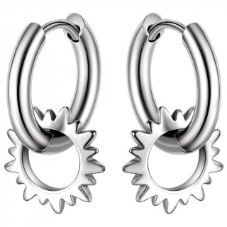 Anneaux d'oreilles en acier pour homme � soleil stylis� (Paire)