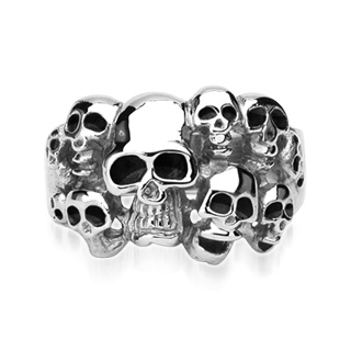Bague homme en acier avec 10 t�tes de morts