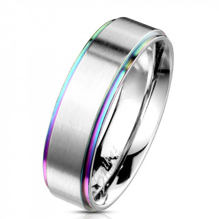 Bague acier � bande bross�e et bords arc en ciel