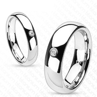 Bague alliance mixte titane sertie d'une pierre claire