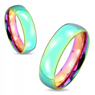Bague mixte bomb�e en acier teint� arc en ciel
