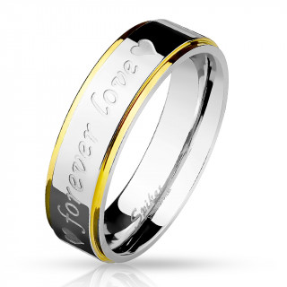 Bague de couple acier � inscription "forever love" et coeurs