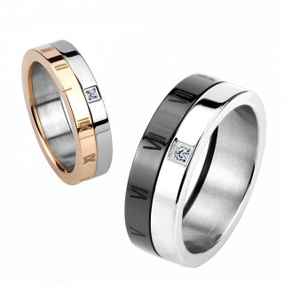 Bague de couple en titane avec bande � chiffres romains