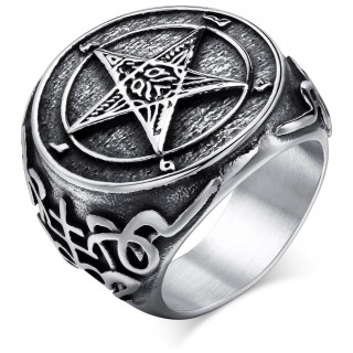 Bague du Diable en acier � pentacle