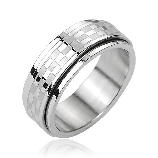 Bague homme en acier avec bande anti-stress � damier