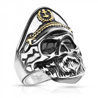 Bague homme acier � crane Capitaine de bateau