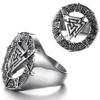 Bague homme acier � symbole Nordique