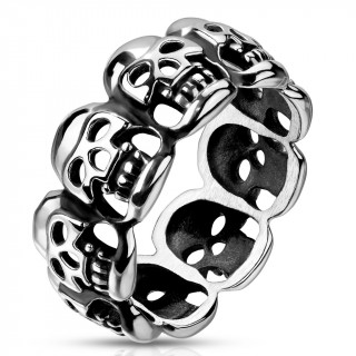 Bague homme acier � 9 t�tes de mort