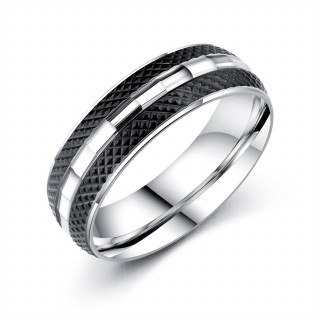 Bague homme acier � bandes d'�cailles noires