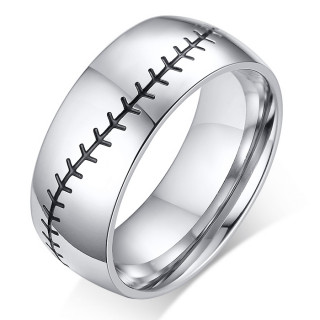 Bague homme acier � couture grav�e style baseball