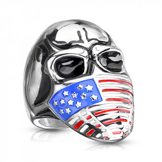 Bague homme acier � crane avec masque USA
