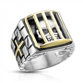 Bague homme acier � crane prisonier
