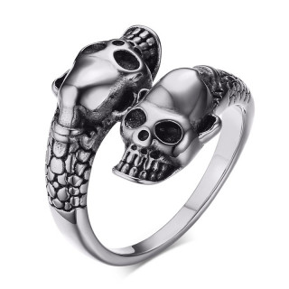 Bague homme acier � cranes de serpents humanoides