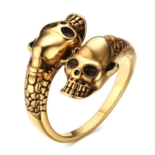 Bague homme acier dor� � cranes de serpents humanoides