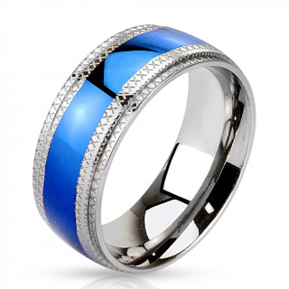 Bague en acier avec bandeau bleu indigo